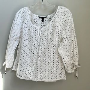 WHBM NWOT size XXS white cotton 3/4 sleeve eyelet blouse